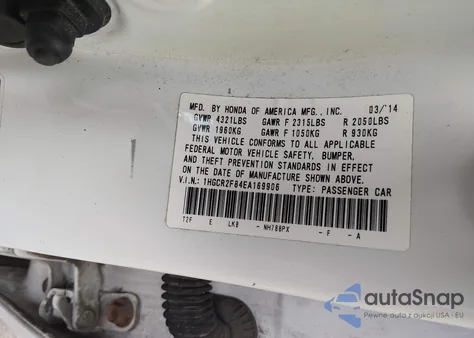 2014 Honda Accord Ex-L из США, поврежденный, VIN 1HGCR2F84EA169906